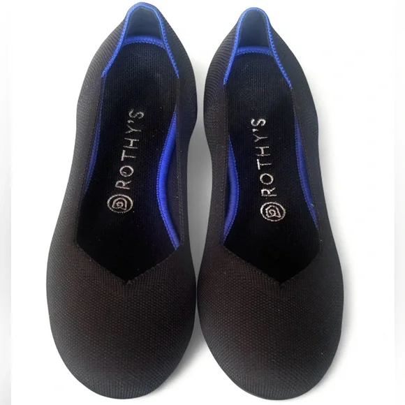 Rothy’s The Flat Black Round Toe Ballet Flats W9 Washable Knit Classic Comfort - Picture 3 of 9